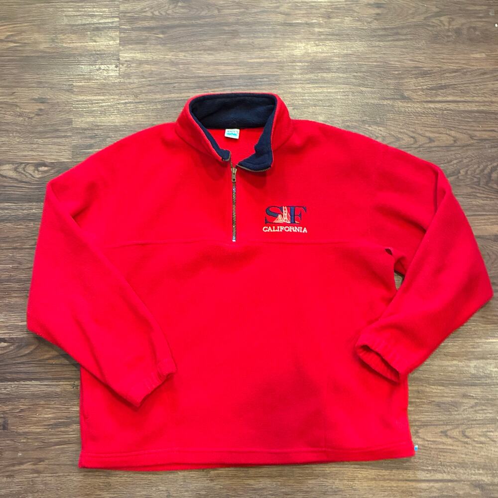 Vintage SF California Fleece Pullover Red Quarter Zip USA Made Size L